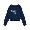 CE Navy Blue Cracked Letter Printed Hoodie 23 Autumn/Winter New Thin Velvet Round Neck Pullover Casual Top XY3974