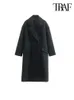 TRAF женское модное двубортное шерстяное пальто больших размеров в винтажном стиле с длинными рукавами и карманами с клапанами женская верхняя одежда шикарное пальто 231225