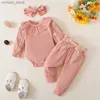 Ensembles de vêtements 3pcs Baby Girls Fall tenue Imprimerie à manches longues Roirexer + pantalon ceinturé + bande de bande pour les tout-petits 0-18 mois de vêtements