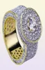 Classic Mens Hip Hop Large 18K Real Gold Plating Rings Cubic Zirconia Diamond Wedding Ring Gift50393108237937