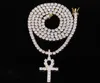 Hip Hop Iced Zircon Ankh Pendant With 4mm Tennis Chain Necklace Set Micro Pave CZ Stones Men Jewelry4323486