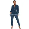 2024 Designer autunno inverno salti in jeansuit da donna a manica lunga vagano jeans casual collare a turno