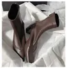 British French Short Boots Women Spring Autumn Single with Thick Heels Pointed Toe Slimming Versatile Martin Naked