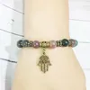 MG0411 Simple Design Natural Stone Bracelet for Women 8 mm Fancy Beads Hamsa Charm Bracelet Indian Agate Energy Jewelry225E