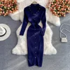 Yuoomuoo Chic Fashion Sexy Package Hips Knitted Winter Dress Women Slim Elastic Bodycon Long Dress Streetwear Lady Party Vestido 231225