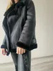 Suninheart ciepłe kobiety Faux Fur Kurtka z paskiem streetwearu motocyklowa motocyklista luźna gęstość płaszcza moda jesienna zima warstwa 231225