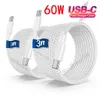 Carga rápida rápida 60W 3A PD USB C a USB-C Tipo c Cable de nailon de tela 1M 3 pies para Samsung S20 S22 S23 Xiaomi Huawei B1 teléfono-15 con caja al por menor