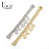 Uwin Custom SLink Miami Cuban Link con letras Baguette Rhinestone 12 mm Pulsera Punk Hip Hop Bling Jewelry 231225