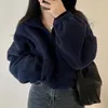Damenjacken 2023 vielseitige dicke warme weiche Reißverschluss-Strickjacke koreanischer Stil solide Wolle Kurzmantel lässig Langarm-Taschenjacke Jaqueta