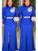 Vêtements ethniques Elegant Evening Party Long Robe Femmes Sexy Bodycon Clit Split Maxi Robe Blue Blue Robe 2024 Vêtements africains