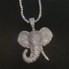 3D Animal Elephant Pendant Necklace Iced Out Full Zircon with Tennis Chain Mens Bling Jewelry257d