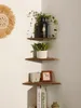 Wooden Corner Shelf Dark Wood Floating Dsiplay Stand Home Appliance Book Flower Pot Holder Living Room Accessories Gift 231225