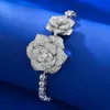 Bracciale rigido con diamanti Moissanite a fiore grande Braccialetti da sposa in argento sterling reale al 100% per gioielli da fidanzamento da donna