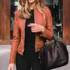 Slim Fit Faux Leather Jacket Женщина Классическая мотоцикл байкер Pu Leater Куртка весна осень Осень Базовое молнии Верхняя одежда 231222