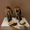 Metallic Crystal verschönerte Knöchel-Tie-Sandalen Stöcketto-Heels für Frauen Party Abendschuhe Offene Zehenkalbspiegel Leder Luxusdesigner