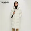 Jackets Yaya 2021 Women Puffer Jackets Standup Collar Windproof Warm Hood Winter Thick Long Goose Down Over Coat Ladies Parkas Padde