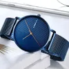 Relógio masculino crrju moda minimalista azul waches para homem ultra-fino malha cinta relógio casual à prova dwaterproof água relógio de pulso presente para me230t