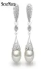 Klassieke 925 sterling zilveren heldere kristallen lange oorbellen Teardrop bruidsfeest bruiloft sieraden voor vrouwen Whole33401228987978