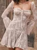 Robes décontractées Robe en dentelle sexy pour femmes 2023 Automne Hiver Élégant Col carré Manches longues Slip Deux pièces Châle Ceinture Jupe Ensembles