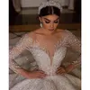 Abiti da sposa principessa sbalorditivi per le donne maniche lunghe abiti da sposa turchi backless paillettes vestido de noiva cristalli arabo lucido abito da sposa