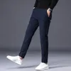 Autumn Winter Pants Men Thicken Fleece Lined Warm Elastic Waist Outdoor Sweatpants Fashion Slim Grey Suit Trousers Male 231222