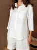 Vêtements de nuit pour femmes linad pyjamas blancs pour femmes ensembles 2 pièces en coton trois quarts de combinaison femelle à manches féminines avec des vêtements de printemps de short