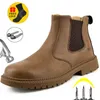 Winter Boots Leather Shoes Men Work Safety Indestructible Steel Toe Chelsea 231225