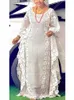 Robes décontractées Femmes Blanc Dentelle Robes Lâches O Cou À Manches Longues Avec Doublure Robe Africaine Femelle Formelle Soirée Célébration Événements