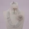 Necklace Earrings Set In Fashion White And Clear Ab Nigerian Wedding African Beads Jewelry Crystal 5C-SSJ-08