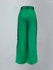 Damesbroeken Freeacy Side Geknoopt Green For Women 2023 Autumn Fashion High Tailed Wide Leg broek vrouwelijke dagelijkse casual bodems