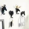 Resin Animals Head Sticker Hook Wall decorative clothes Hanger for Door Kitchen Bag Handbag Coat Hooks Key Holder Decor 231225