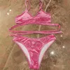 Luksuy velvet bikinis seksowna skrzyżowana bandaż marka mody strojów kąpielowych Summer Swimming Biquins Set List Jacquard Bathing Suit