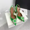 Amina Muaddi Womens Sandals 가죽 단독 디자이너 하이힐 10cm 블랙 핑크 다이아몬드 체인 장식 연회 여성 신발 실크 웨딩 섹시 공식 슬리퍼와 상자