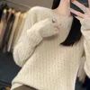 Kvinnors tröjor Moonyuefa Merino Cashmere Sweater Autumn and Winter O-Neck Pullover ihålig varm långärmad topp