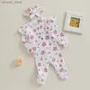 Clothing Sets Autumn Baby Girls Boys Cute Romper 2pcs Floral Print Long Sleeves Jumpsuit Headband Infant Clothes