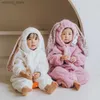 Clothing Sets Winter Baby Girls Cute Rabbit Romper Slouchy Comfortable Zipper Newborn Jumpsuit Hooded Pajamas Toddler Plush Homewear Outfits