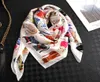 Kvinnor Silk Scarf Square Shawls and Wraps Cat Animal Print Hijab Suves For Ladies Summer Office Hair Neck Foulard Bandana1004165