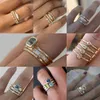 Boho 4st Set Luxury Blue Crystal Rings for Women Fashion Yellow Gold Color Wedding Jewelry Accessories Gifts Löfte Ring289y