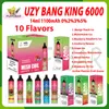 Authentieke UZY Bang King 6000 Rookwolken Oplaadbare batterij voor elektronische sigaretten met 10 smaken 0% 2% 3% 5% 1100mAh Batterij Vooraf opgeladen 14ml 6k