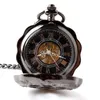 Pocket Watches Pumpkin Shape Mechanical Hand Winding WatchVintage Hollow Analog Skeleton Cool Black Retro Clock Gifts For Men Women