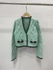 Women's Jackets Early Spring Women Mint Green Bow Rhinestone Buttons Knitted Cardigan /Mini Skirt