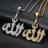 Hip Hop Iced Out Allah Pendant & Chains Gold Color Stainless Steel Islamic Muslim Necklaces For Women Men Jewelry Drop292r