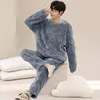 Herren Nachtwäsche Herbst und Winter Flanell Pyjamas Verdickte Koralle Fleece Jugendstudent warmer koreanischer Pijamas Casual Loungewear Hombre Pyjamas