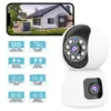 1080p HD WiFi Dual Lens Security Camera 360 ° Panoramic IR IP Cameras Night Vision Full Color Automatic Human Tracking 4x Digital Zoom Video Security Monitor