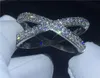 Vecalon Cross x Ring Silver Color Pave Seting Zircon CZ Crystal Engagement Wedding Band Rings for Women Finger Jewelry2374347