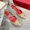 Designer Women's High Heel Pointed Shoes Classic Metal V-Button Nude Black Red Matte 6cm Slim Heel Women's Wedding Shoes 35-42