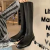 Outono e inverno simples cabeça redonda salto grosso moda joelho botas altas femininas couro genuíno botas longas cavaleiro 231225