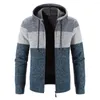 Men's Sweaters Warm Zip Up Hooded Fleece Jacket Sweater Casual Slightly Stretch Color Block Cardigan For Fall Winter