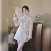 Roupas étnicas Primavera Verão Estilo Chinês Mulheres Melhoradas Hanfu Senhora Elegante Manga Comprida Botão Top Cintura Alta Saia Cheongsam Set