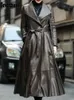 nerazzurri autumn long Brown Brown Blows Soft Faux Faux Faux Leather Trench Trench Coat for Women Belt Skirted Elegant Luxury Fashion 5XL 6XL 7XL 231225